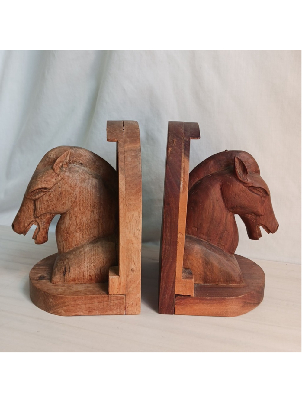MCM Naive Horse Wooden Bookends Equestrian